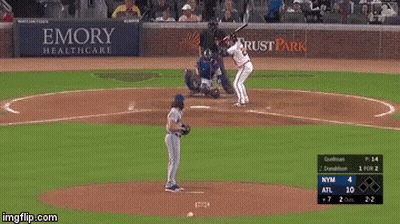 A Baseball Game Is Being Played In A Stadium With Ads For State Farm Ford And Georgia Power GIF