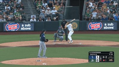 A Baseball Game Is Being Played In Front Of A Banner That Says Jersey Mikes On It GIF