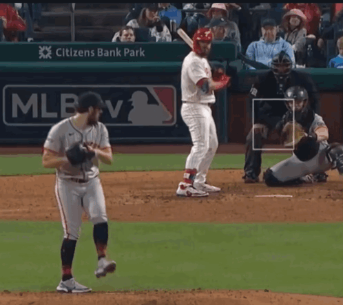 A Baseball Game Is Being Played In Front Of A Citizens Bank Park Sign GIF