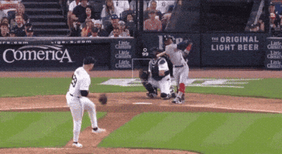 A Baseball Game Is Being Played In Front Of A Comerica Banner GIF