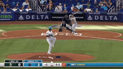 A Baseball Game Is Being Played In Front Of A Delta Sign GIF