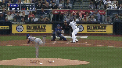 A Baseball Game Is Being Played In Front Of A Dewalt Advertisement GIF