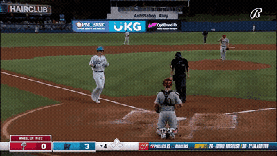 A Baseball Game Is Being Played In Front Of A Pnc Bank Sign GIF