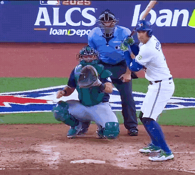A Baseball Game Is Being Played In Front Of An Alcs Loan Depo Sign GIF