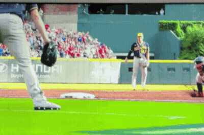 A Baseball Game Is Being Played With A Hyundai Ad In The Background GIF