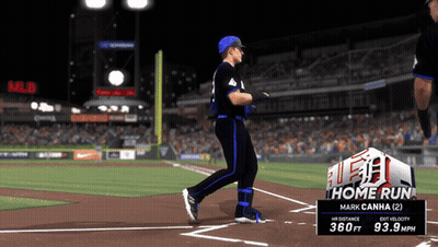 A Baseball Game Is Being Played With A Player Named Mark Canha 2 GIF