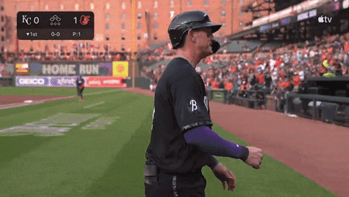 A Baseball Game Is Being Played With A Scoreboard That Says Home Run GIF