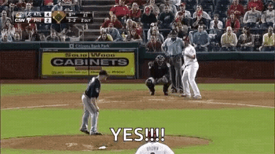 A Baseball Game Is Being Played With A Sign That Says Cabinets In The Background GIF