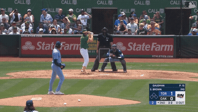 A Baseball Game Is Being Played With A State Farm Ad In The Outfield GIF