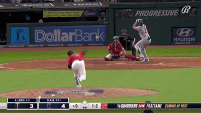 A Baseball Game Is Being Played With Ads For Dollar Bank Hyundai And Progressive GIF