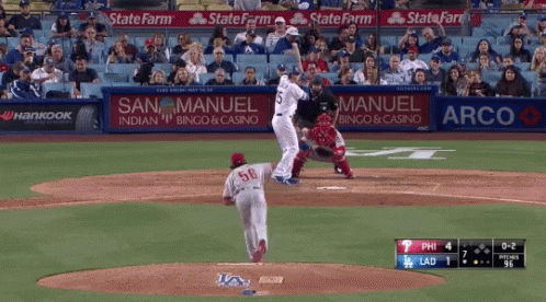 A Baseball Game Is Being Played With Ads For State Farm And Arco In The Outfield GIF