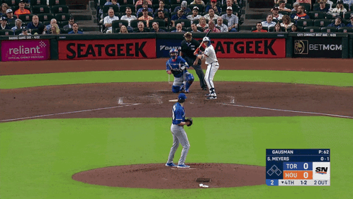 A Baseball Game Is Being Played With Advertisements For Seatgeek And Reliant On The Sidelines GIF