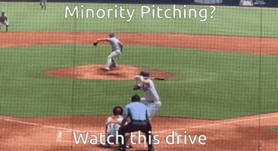 A Baseball Game Is Being Played With The Caption Minority Pitching GIF