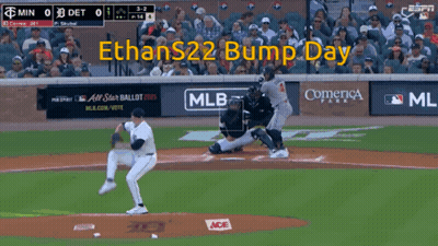A Baseball Game Is Being Played With The Words Ethans22 Bump Day On The Screen GIF
