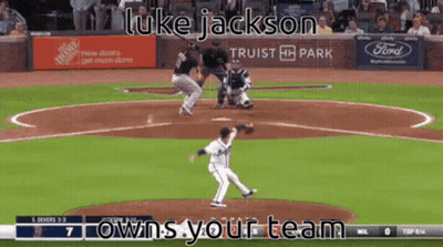 A Baseball Game Is Being Played With The Words Luke Jackson Owns Your Team On The Screen GIF