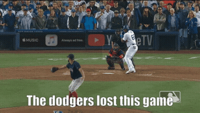 A Baseball Game Is Being Played With The Words " The Dodgers Lost This Game " GIF