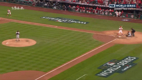 A Baseball Game Is Being Shown On Fox World Series Series Tied 1-1 GIF