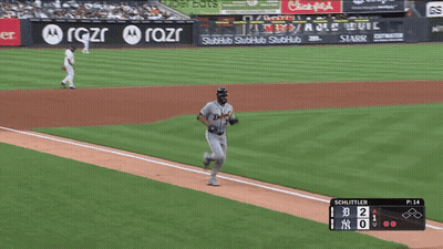 A Baseball Game Is Underway And The Scoreboard Shows That The Tigers Are Leading The Yankees 1 To 2 GIF