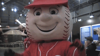 A Baseball Mascot With The Number 4 On The Back Of His Shirt GIF