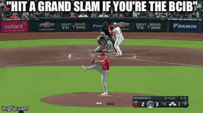 A Baseball Pitcher Is About To Throw A Ball And The Caption Says " Hit A Grand Slam If You 'Re The B Cib " GIF