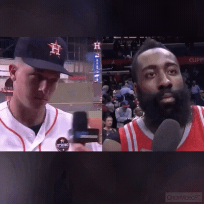 A Baseball Player And A Basketball Player Talking Into Microphones GIF