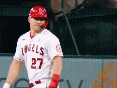 A Baseball Player For The Angels Is Wearing A Red Helmet GIF