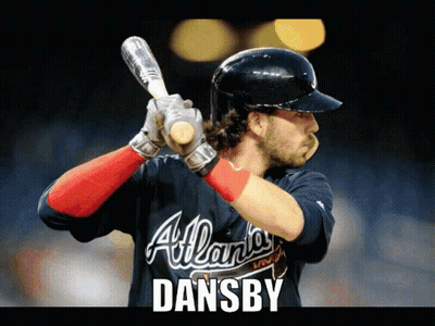 A Baseball Player For The Atlanta Braves Holds A Bat GIF