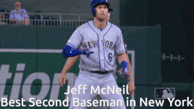 A Baseball Player For The New York Mets Stands On The Field GIF