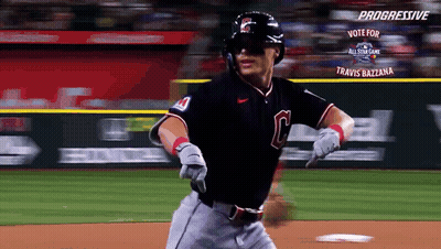 A Baseball Player In A Black Uniform With The Letter C On It GIF