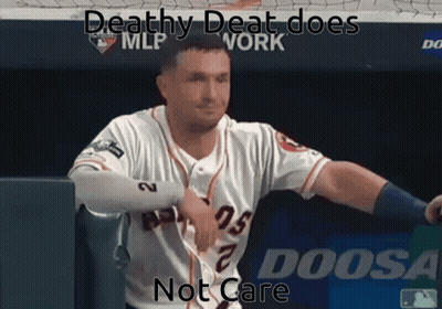 A Baseball Player In A Dugout With The Words Deathy Deat Does Not Care Above Him GIF