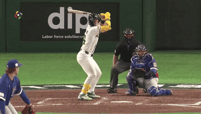 A Baseball Player Is At Bat In Front Of An Ad For Dip Labor Force Solution GIF