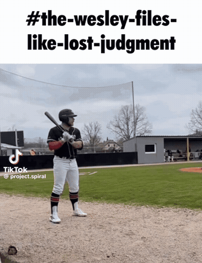 A Baseball Player Is Getting Ready To Bat With A Caption That Says #The-Wesley-Files Like Lost-Judgment GIF