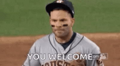 A Baseball Player Is Giving A Thumbs Up And Says `` You Welcome '' . GIF