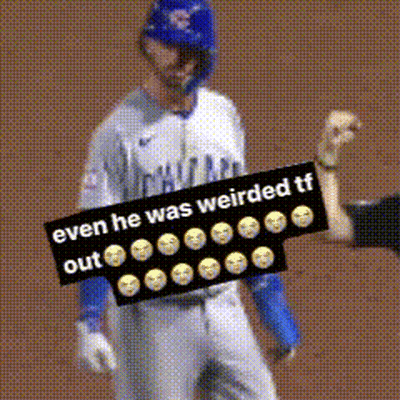 A Baseball Player Is Holding A Sign That Says " Even He Was Weirded Tf Out " GIF