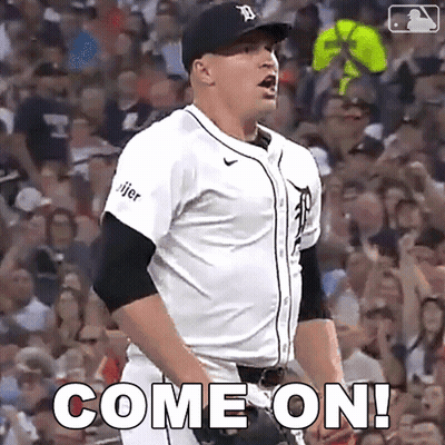 A Baseball Player Is Standing In Front Of A Crowd And Says Come On . GIF