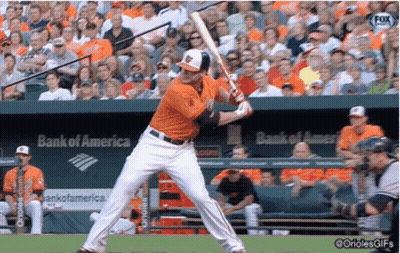 A Baseball Player Is Swinging At A Ball In Front Of A Bank Of America Sign GIF