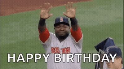 A Baseball Player Is Waving His Hands In The Air While Wearing A Red Sox Jersey . GIF