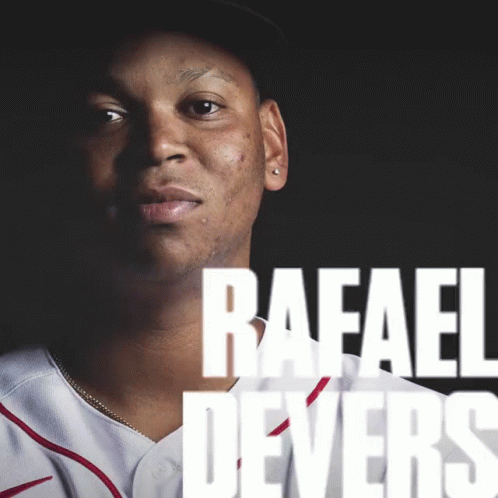 A Baseball Player Named Rafael Devers Is Shown On A Black Background GIF