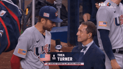 A Baseball Player Named Trea Turner Is Being Interviewed By A Fox Broadcaster GIF