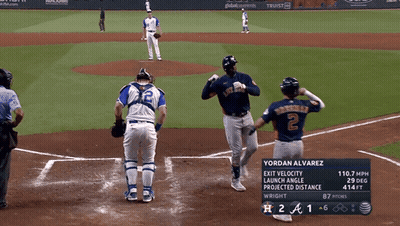 A Baseball Player Named Yordan Alvarez Is Standing On The Base GIF
