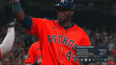 A Baseball Player Named Yordan Alvarez Is Wearing An Astros Uniform GIF