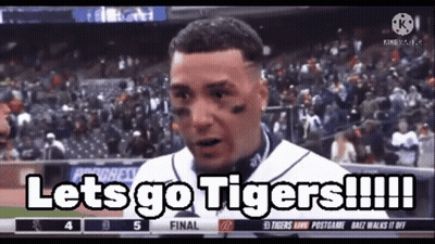 A Baseball Player Says Let 'S Go Tigers On The Field During A Game . GIF