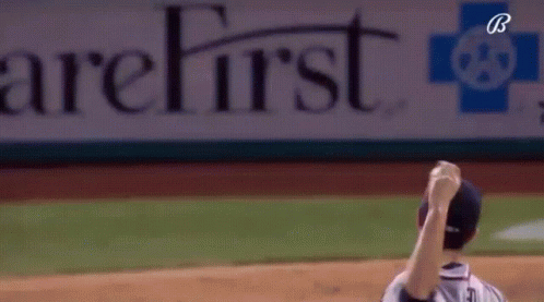 A Baseball Player Throws A Ball In Front Of A Banner That Says Carefirst GIF
