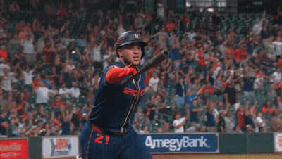 A Baseball Player Wearing A Blue Jersey That Says Space GIF