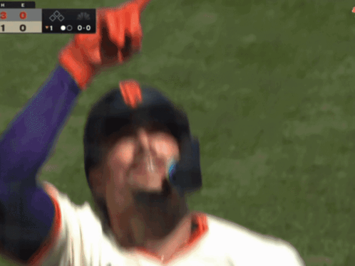 A Baseball Player Wearing A Giants Helmet Looks Up At The Scoreboard GIF