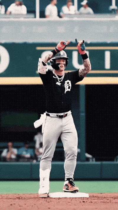 A Baseball Player Wearing A Helmet With The Letter D On It GIF