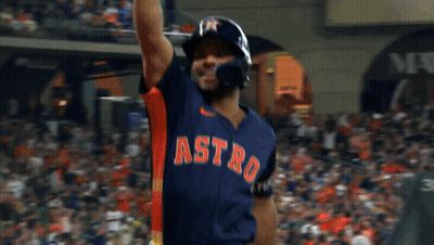 A Baseball Player Wearing A Jersey That Says Astros GIF