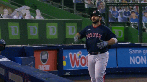 A Baseball Player Wearing A Jersey That Says Boston On The Front GIF