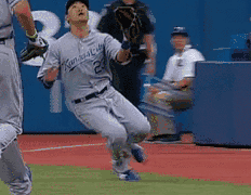 A Baseball Player Wearing A Kansas City Uniform Is Running On The Field GIF