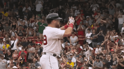 A Baseball Player Wearing A Number 9 Jersey Stands In Front Of A Crowd GIF